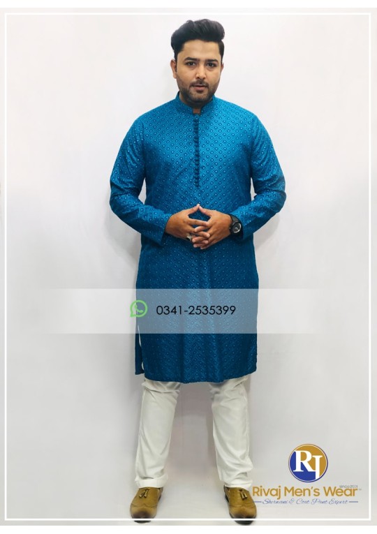 Rich Blue Chikenkari Kurta