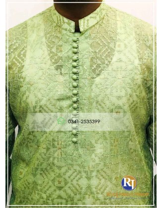 Light Green Soft Cotton Embroidered Kurta
