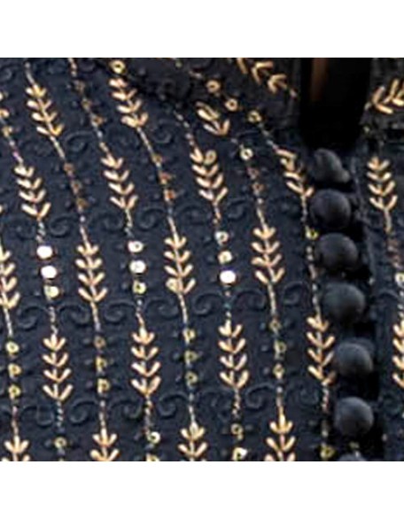  Black gold embroidered fabric