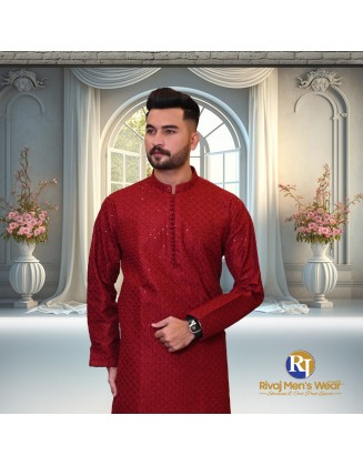 Red Embroidered Kurta