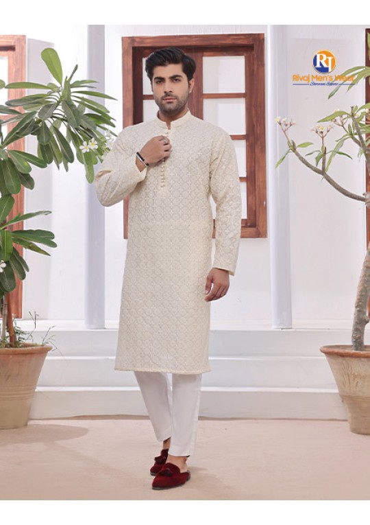 Elegant Cream Cotton-Silk Kurta