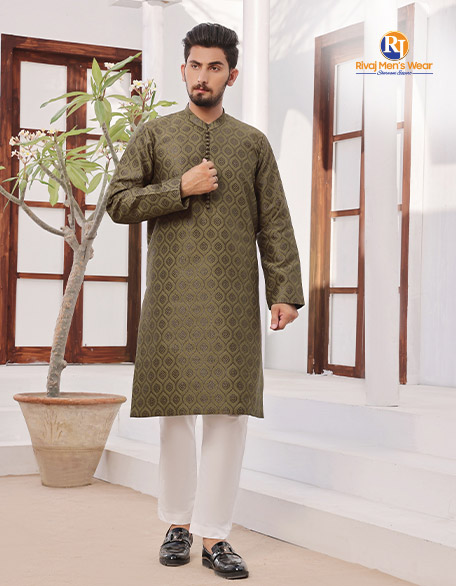 Olive Geometric Kurta