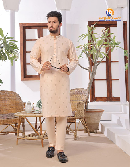 Light Peach Embroidered Kurta Pajama