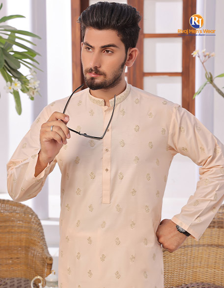 Light Peach Embroidered Kurta Pajama