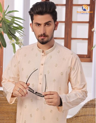 Light Peach Embroidered Kurta Pajama