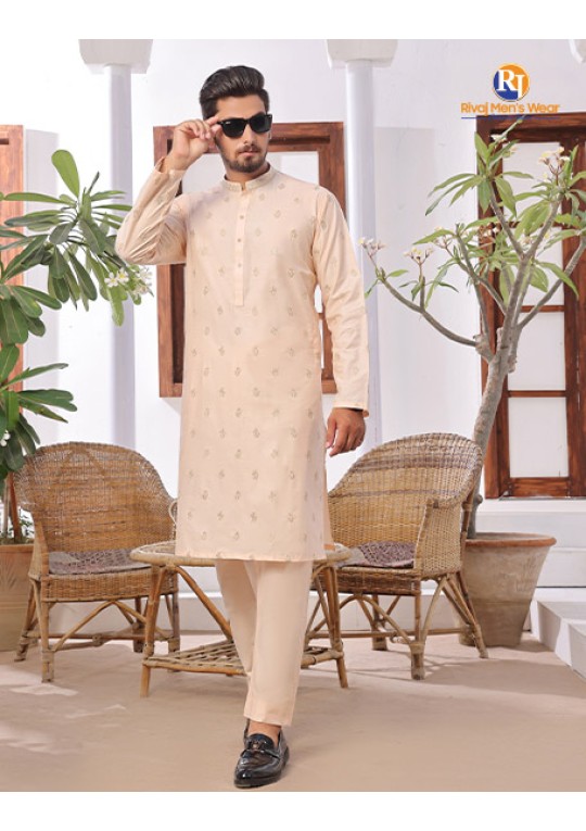 Light Peach Embroidered Kurta Pajama