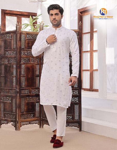 Silver Embroidered White Kurta