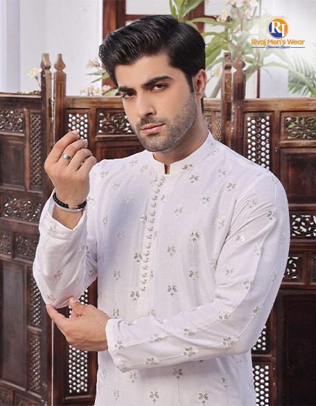 Silver Embroidered White Kurta