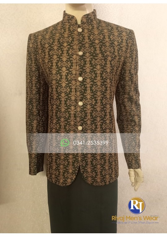 Green and Golden Supreme Embroidered Prince Coat