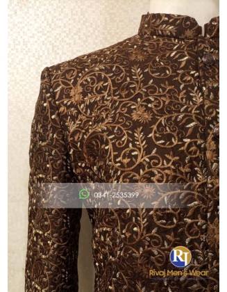 Dark Brown Embroidered Fabric Prince Coat