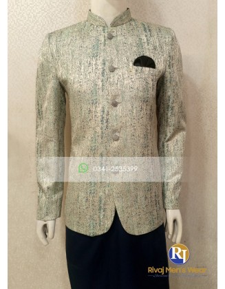 Light Green Textured Jacquard  Prince Coat