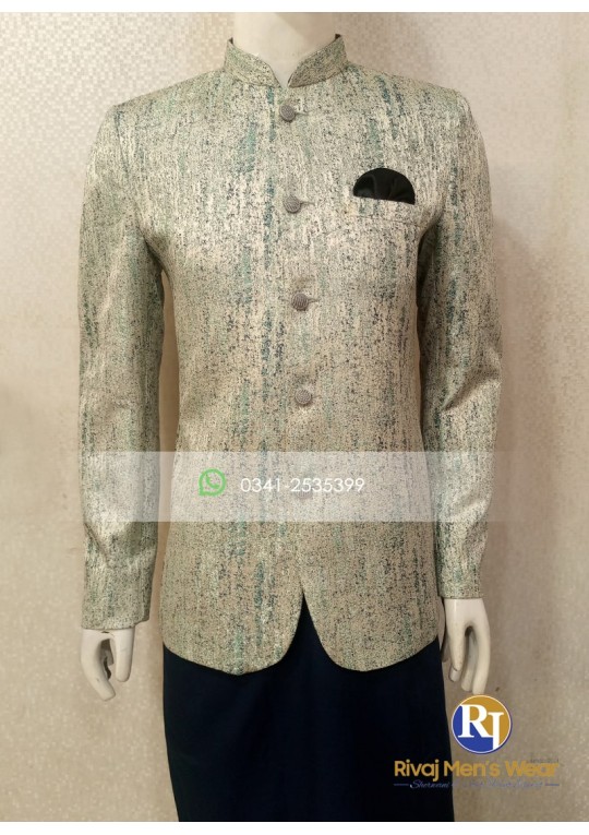 Light Green Textured Jacquard  Prince Coat