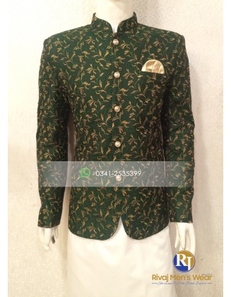 Green Multi Color Embroidered Prince Coat