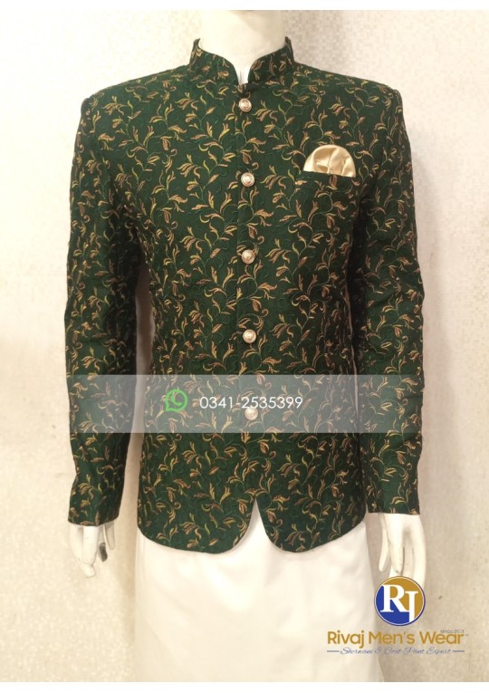 Green Multi Color Embroidered Prince Coat