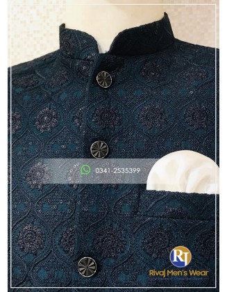 Zinc Blue Supreme Embroidered Prince Coat
