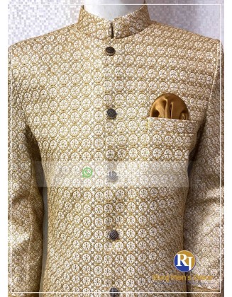 Cream and Gold Border Style Embroidered Prince Coat