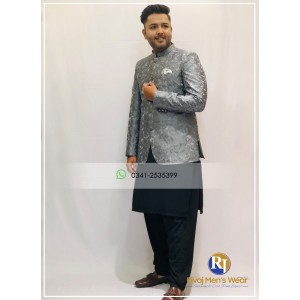 Grey Embroidered Galaxy Prince Coat