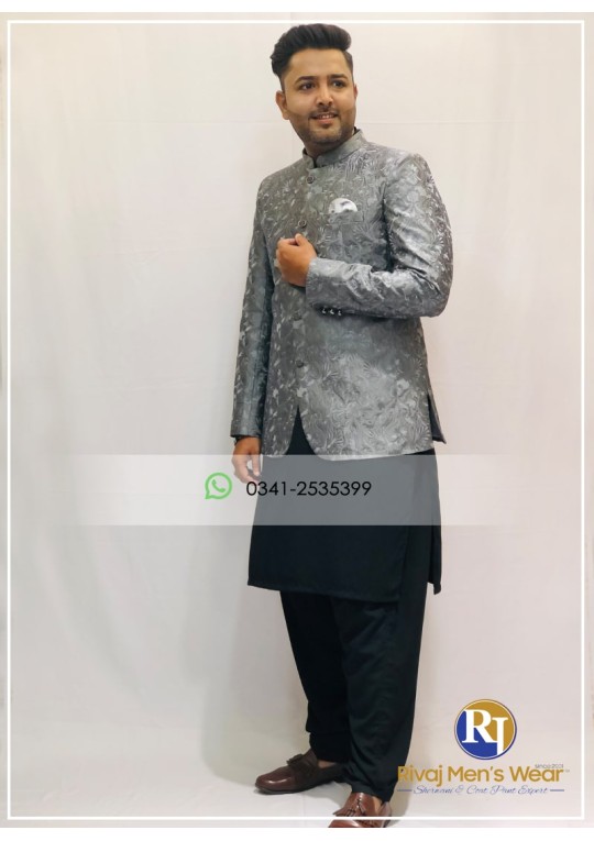 Grey Embroidered Galaxy Prince Coat