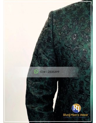 Green Front Open Galaxy Sequence Embroidered Prince Coat
