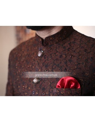 Brown Embroidered Fabric Prince Coat
