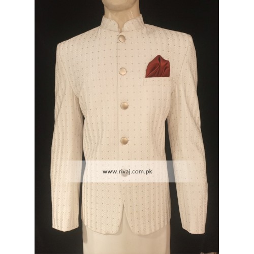Off White Stripe Embroidered Prince Coat