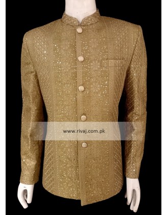 Mehendi Green Sequence Embroidered Prince Coat