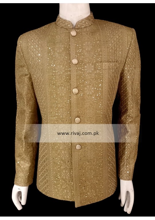 Mehendi Green Sequence Embroidered Prince Coat