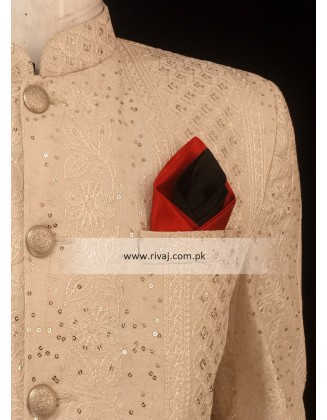 Light Gold Sequence Embroidered Prince Coat