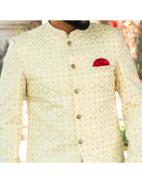 Cream Gold Embroidered prince coat