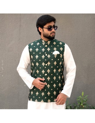  Dark green cotton silk waistcoat