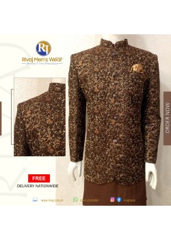 Dark Brown Embroidered Fabric Prince Coat