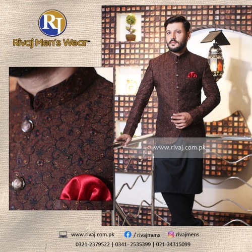 Brown Embroidered Fabric Prince Coat