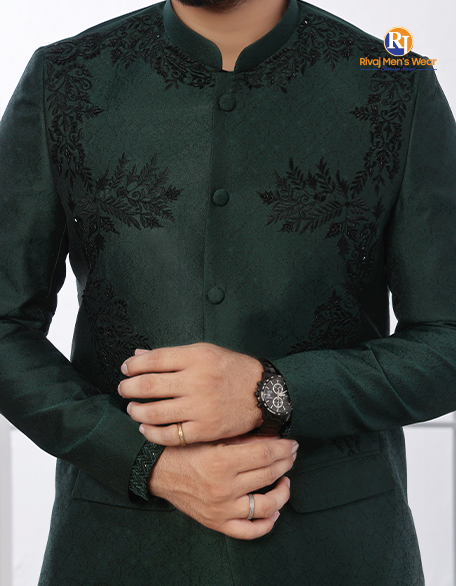 Emerald Green Embroidered Prince Coat