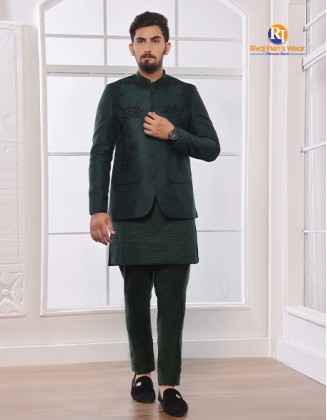 Emerald Green Embroidered Prince Coat