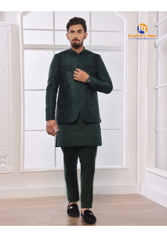 Emerald Green Embroidered Prince Coat