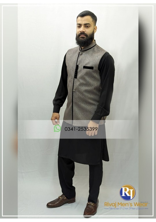 Grey Jacquard Fabric Waistcoat