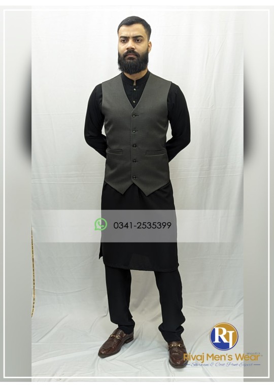 Dark Grey Suiting V Style Waistcoat