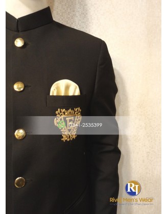 Black Suiting Fabric Logo Prince Coat