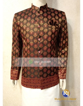 Maroon and Golden Jacquard Bordered Prince Coat