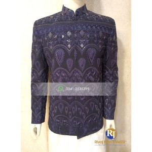 Navy Blue Sequence Embroidered Prince Coat