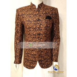 Brown and Blue Embroidered Fabric Prince Coat