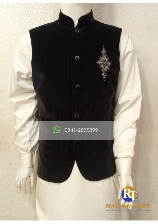 Black Velvet Handwork Waistcoat