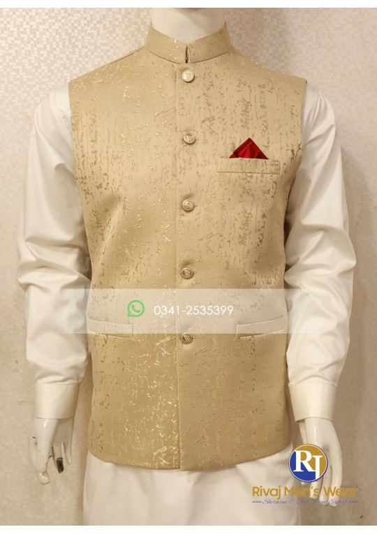 Light Golden Jacquard Waistcoat