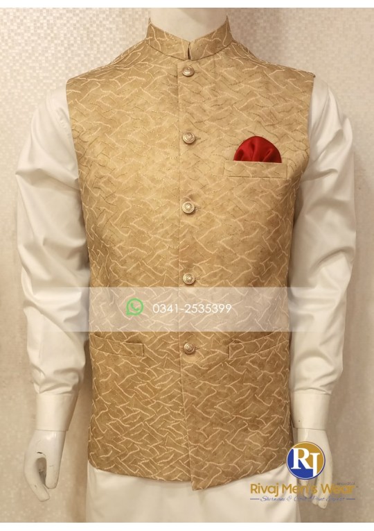 Golden Jacquard Fancy Buttons Waistcoat