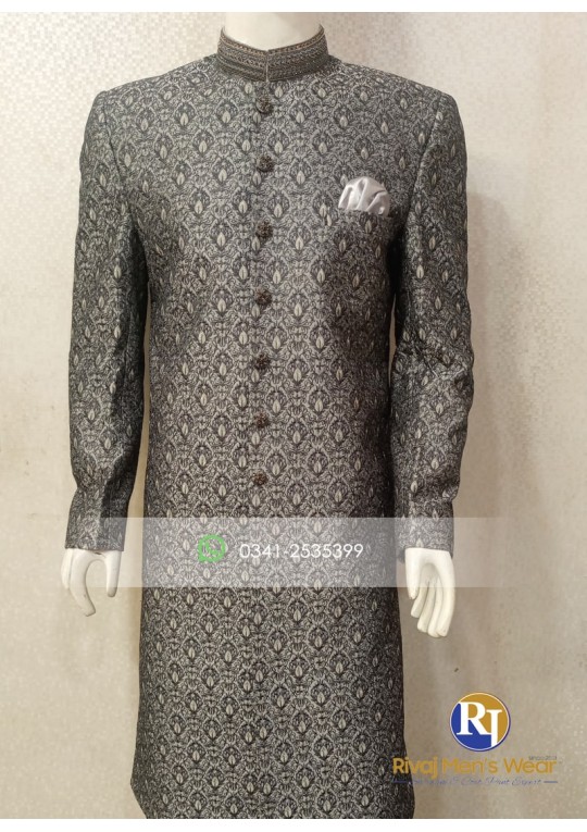 Grey Supreme Embroidered Handwork Sherwani