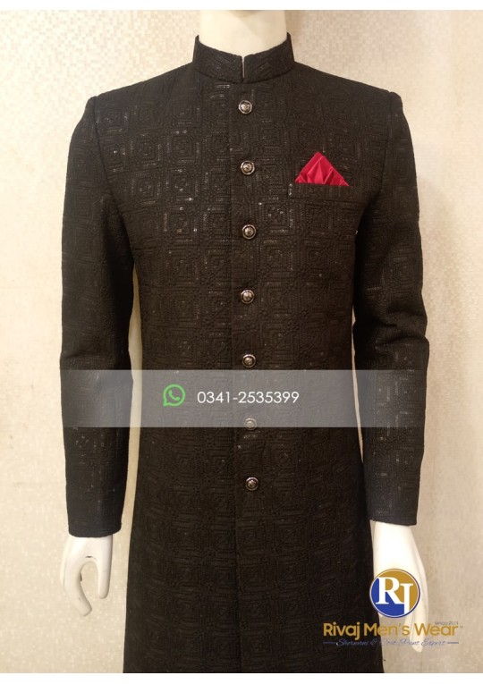 Black Square Embroidered Galaxy Sherwani