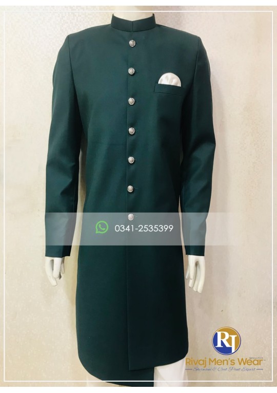 Dark Green Tropical Suiting Sherwani