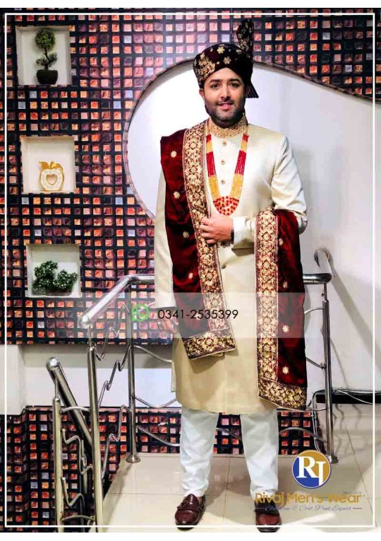 Golden Square Jamawar Handwork Sherwani