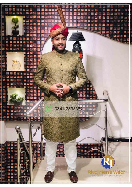 Mehendi Green Galaxy Embroidered Handwork Sherwani