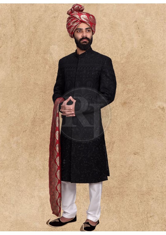 Black Sequence Embroidered Sherwani